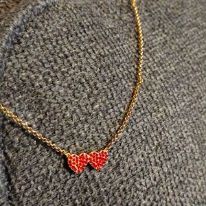 Kate Spade "Yours Truly" Pave Double Heart Pendant Necklace, Red Crysta